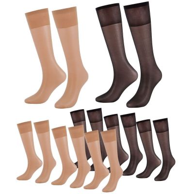 4 Pairs Women Nylon Elastic Under Knee High Sheer Stockings Silk Long Socks US